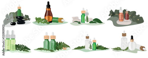 Set of natural cosmetics and spa stones on white background © Pixel-Shot