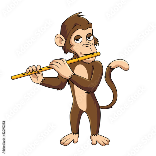 monkey playing flute cartoon vector illustration