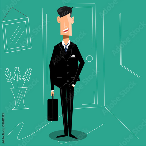 Man smiling when arriving at the office vector illustration.