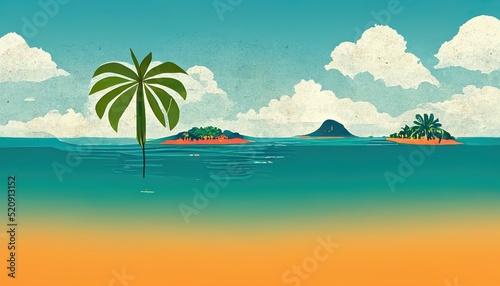 Tropical island paradise palm tree travel and adventure holiday background illustration
