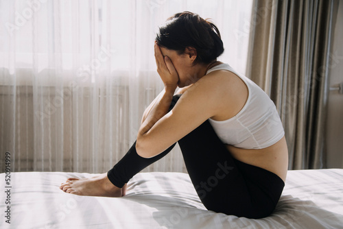 woman sit Depression and anxiety Copy space.