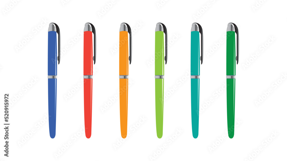 Fototapeta premium Set of six ballpoint pens vector illustration