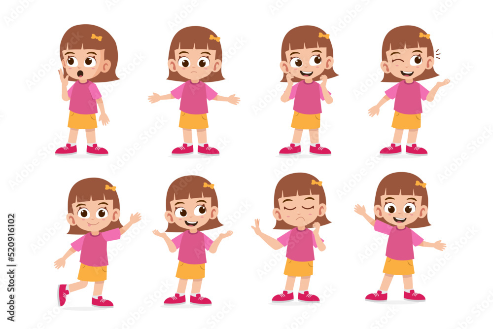 Set of girl character cartoon vector illustration