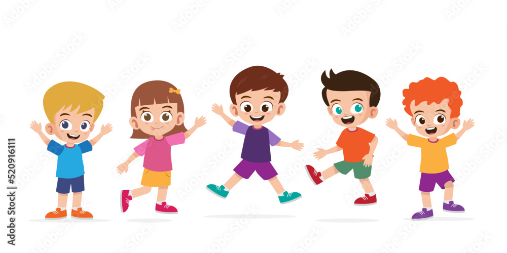 Group of children welcoming together and smiles vector illustration