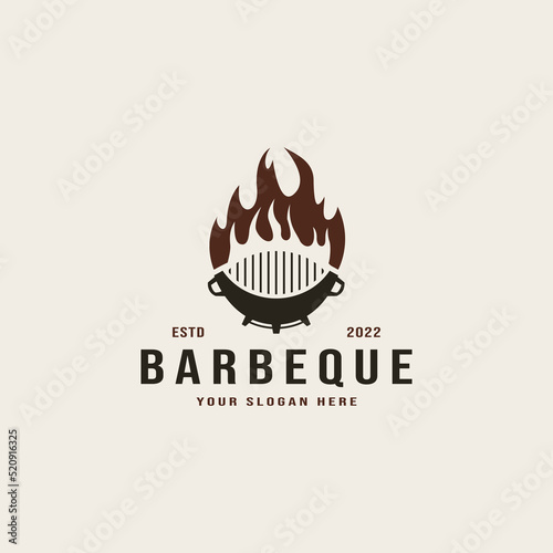 Vintage barbeque grill logo design illustration