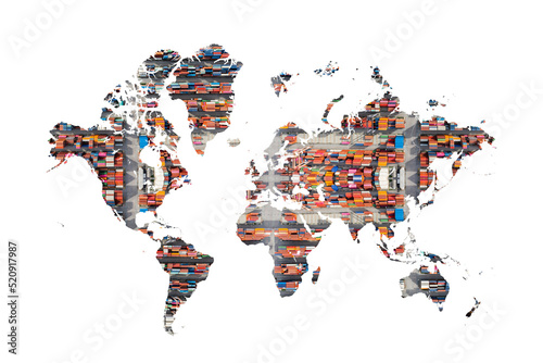 World map with Cargo container in the export and import business and logistics international goods. Container yard. international order concept. photo