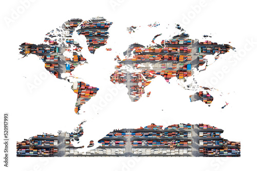 World map with Cargo container in the export and import business and logistics international goods. Container yard. international order concept.