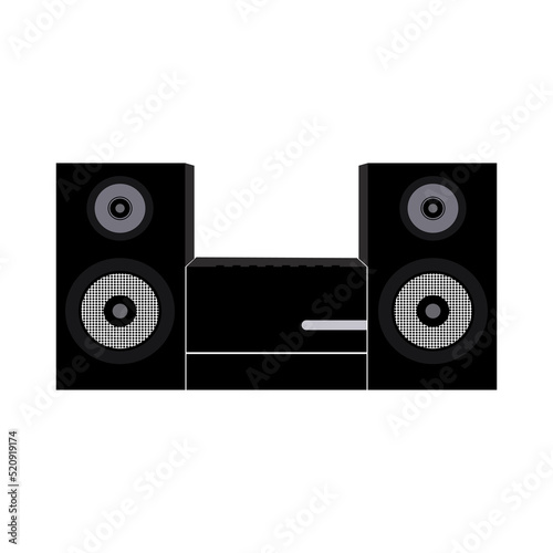 Music center illustration. Music speaker design. Large music system with huge speakers on a white background.