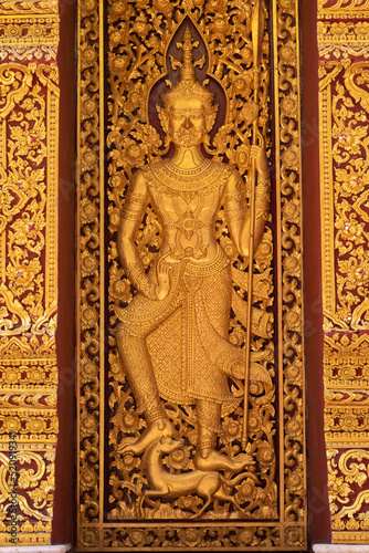Interior door of Wat Phra That Cho Hae  Phrae Province  Thailand.