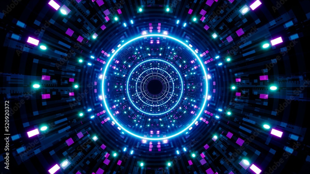 Shining Purple and Blue Light in the Decorated Tunnel Shining Purple and Blue Light in the Decorated Tunnel