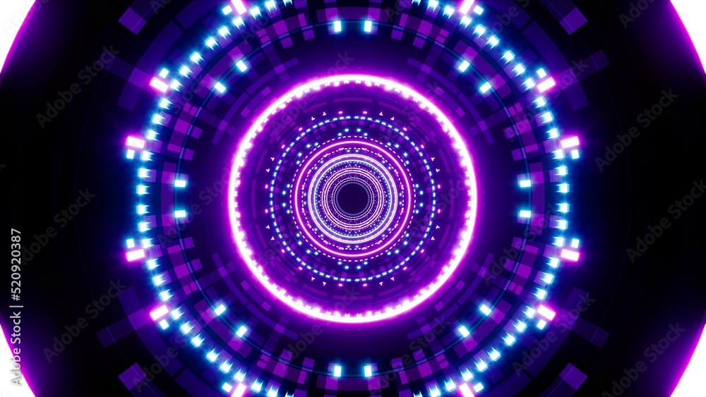 Tunnel Art of shiny neon lights