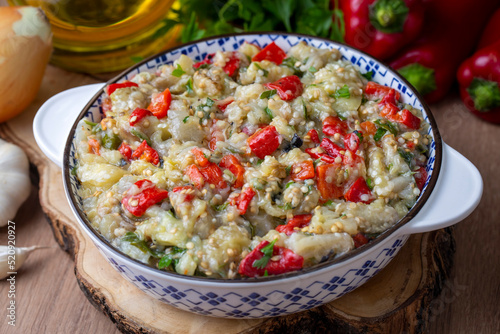 Turkish style eggplant appetizer, eggplant salad, Roasted Eggplant Salad, Turkish name; Patlican salatasi, babaganus photo