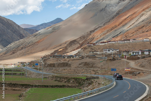 Tibetan landscape with road in the center