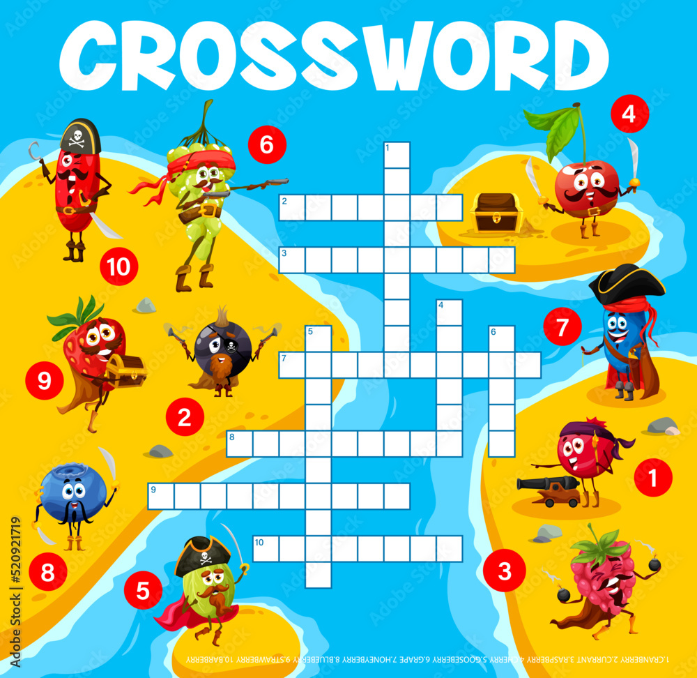 Vecteur Stock Crossword grid. Cartoon berry pirates and corsairs on