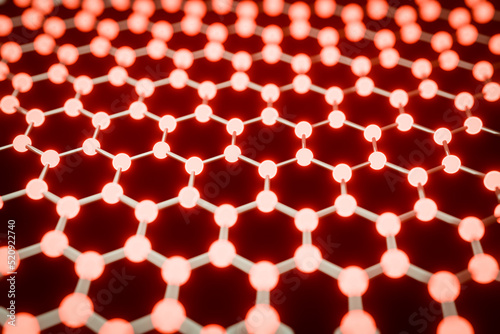Glowing red honeycomb mesh network background for biotech and tech presentation