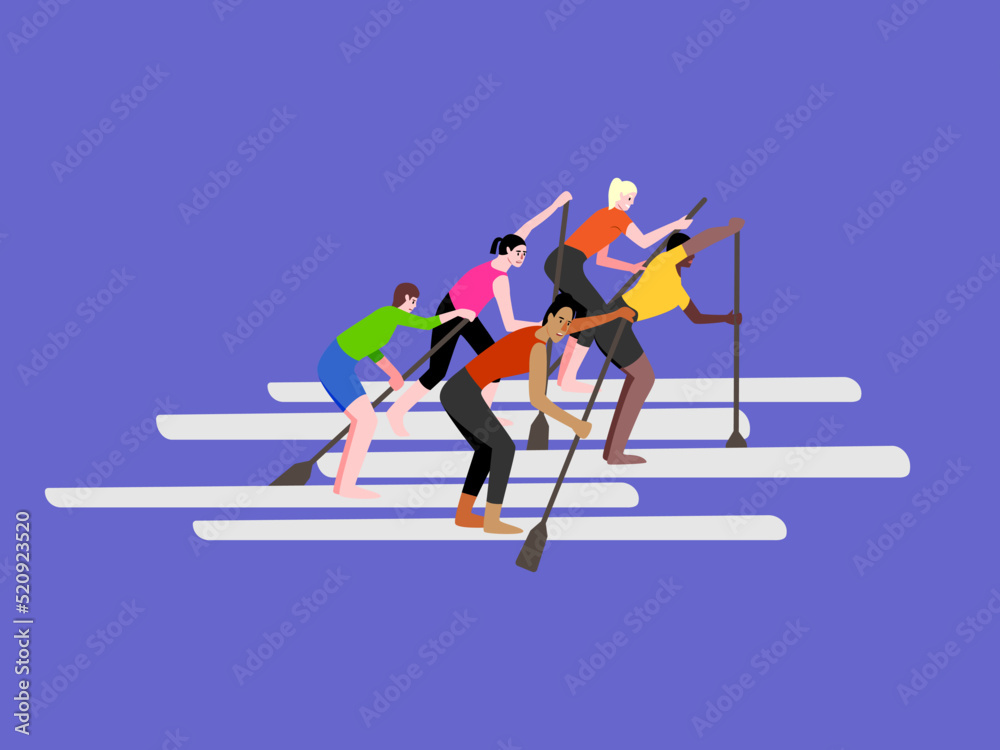 Sup surfing competitions. The World Cup. Women's swim. Vector flat illustration. Isolated image.