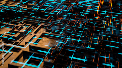 Glowing neon circuit lines background for cloud computing and tech presentation
