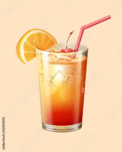 3d icy tequila sunrise cocktail