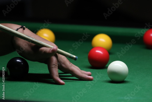 Close-up shot of a pool game