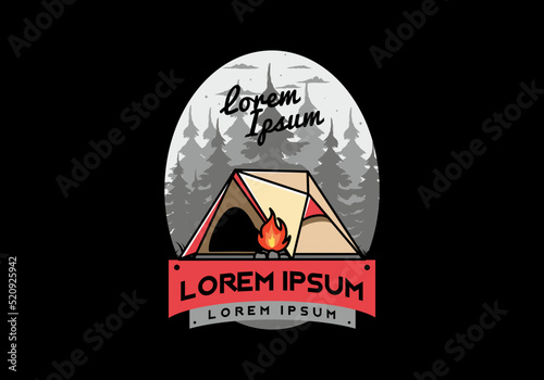 Triangle camping tent and bonfire illustration design