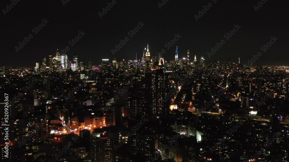 Beautiful drone shot showing New York City night Beautiful drone shot showing New York City night
