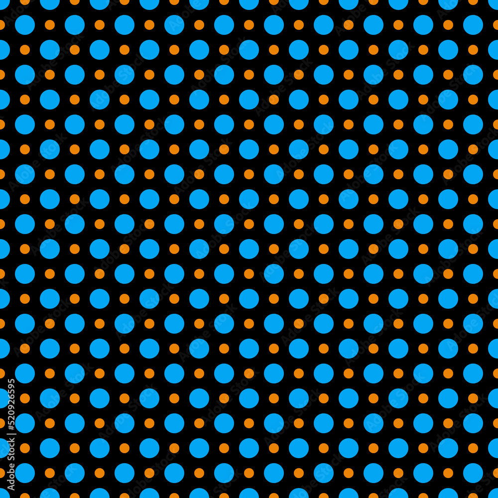 Cute simple blue and orange polka dots isolated on a black background Seamless pattern Cute simple blue and orange polka dots isolated on a black background Seamless pattern