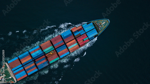 Aerial view container ship global business logistics import export freight shipping transportation, Container Ship vessel cargo ship carrier.