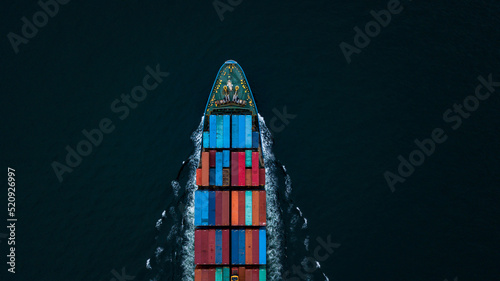 Aerial view container ship global business logistics import export freight shipping transportation, Container Ship vessel cargo ship carrier. © Kalyakan