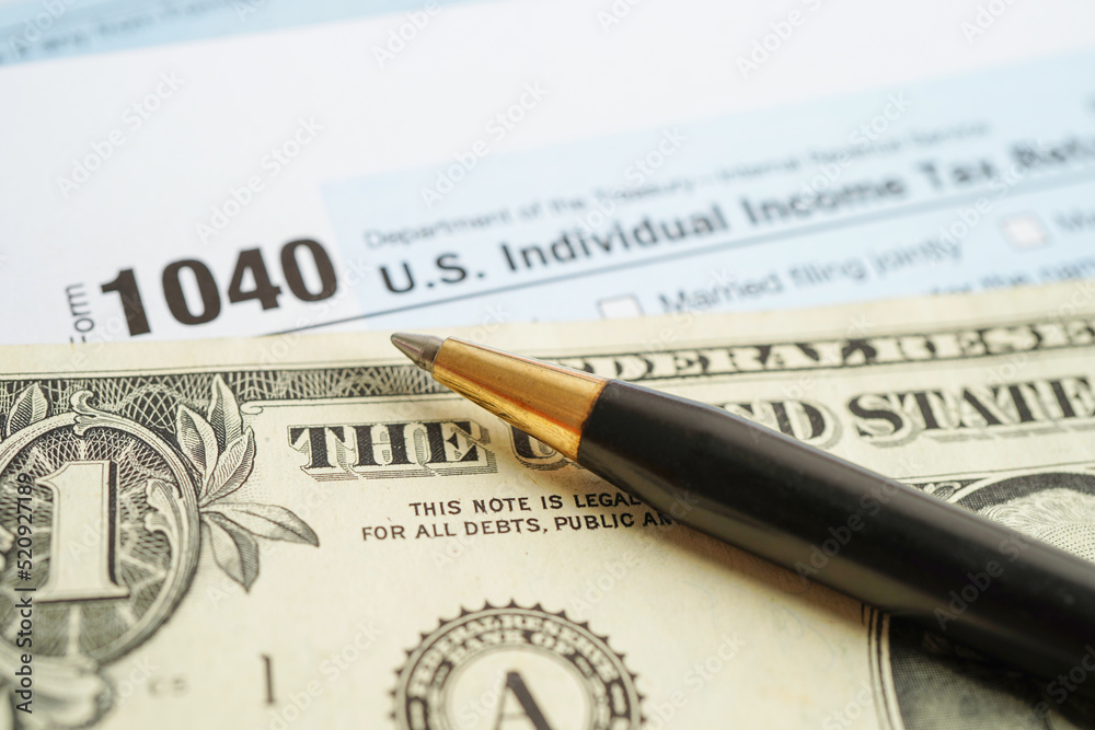 Tax form 1040 U.S. Individual Income Tax Return, business finance concept.