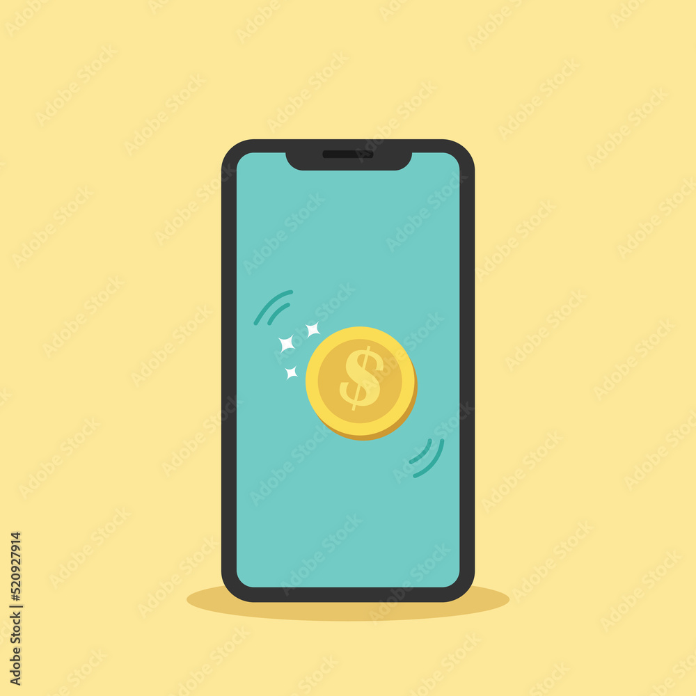 Smartphone with gold dollar coin flat symbol vector. Smartphone with gold dollar coin flat symbol vector.
