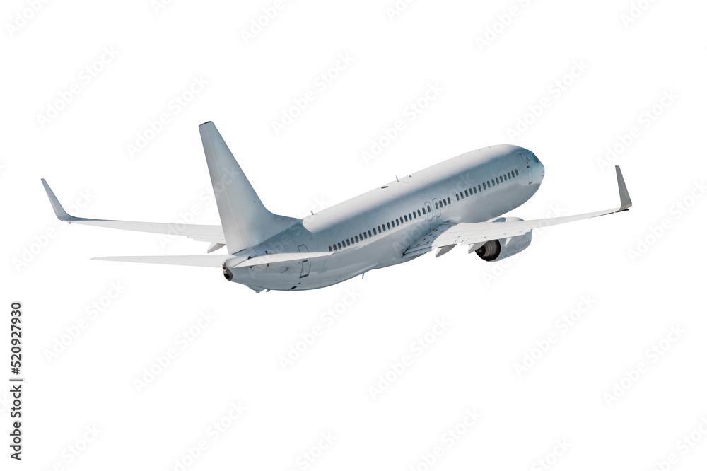 Passenger airliner flying isolated on white background