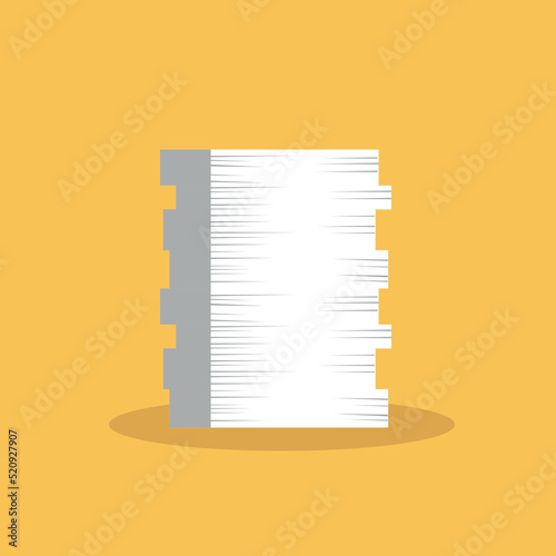 Stack of papers on blue background.