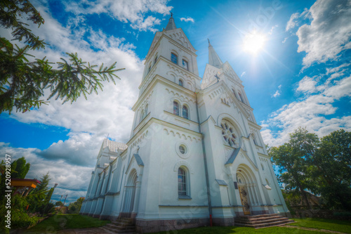 Catholic white church in the village of Slobodka. photo