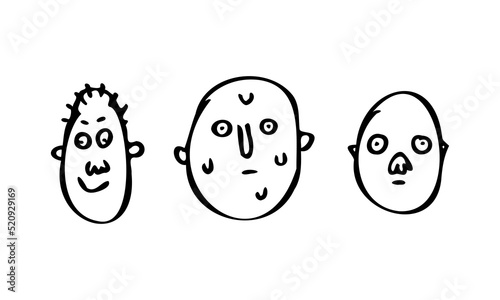 Cute head illustrations for profiles character design. Simple hand-drawn minimalist women's and men's heads