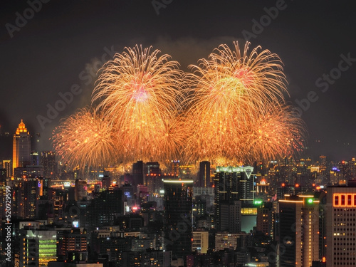 Dadaocheng fireworks show in Double Seventh Festival(Chinese Valentine's Day) in Taipei,Taiwan