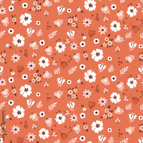 Red millefleur pattern color flowers vintage style seamless pattern.