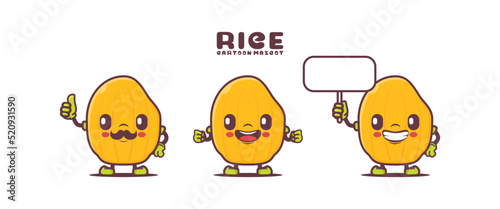 rice cartoon mascot. plant seed vector illustration