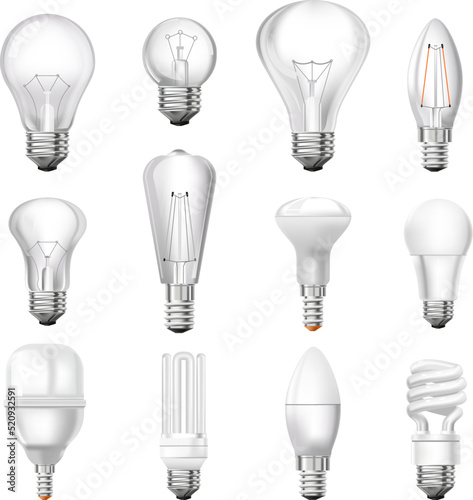 Light bulbs variety of types and shapes vector