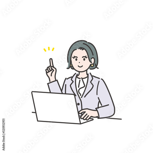 オフィスで作業をするビジネスウーマンのイラスト素材　指差し