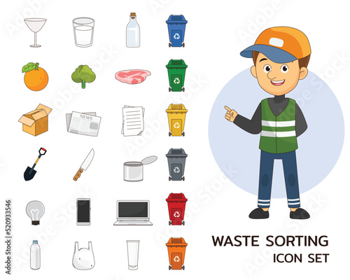 Garbage sorting concept flat icons.