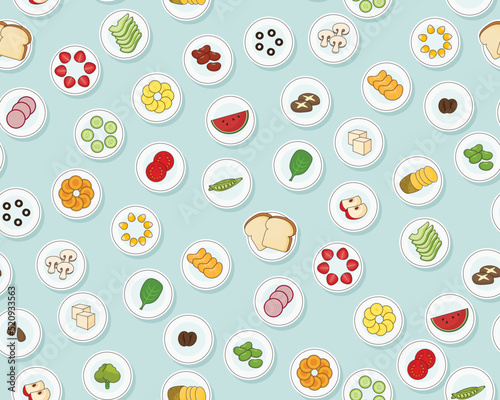 Vector flat seamless texture pattern Healthy food and Vegan