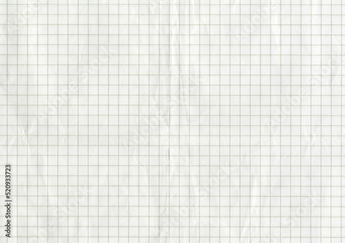 High resolution large image of a white uncoated checkered graph paper scan wrinkled weathered old thin textbook paper with gray checkers copy space for text for presentation high quality wallpaper