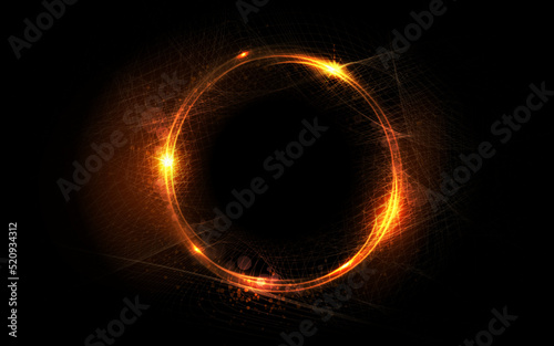 Abstract isolated round frame in golden hue on a black background