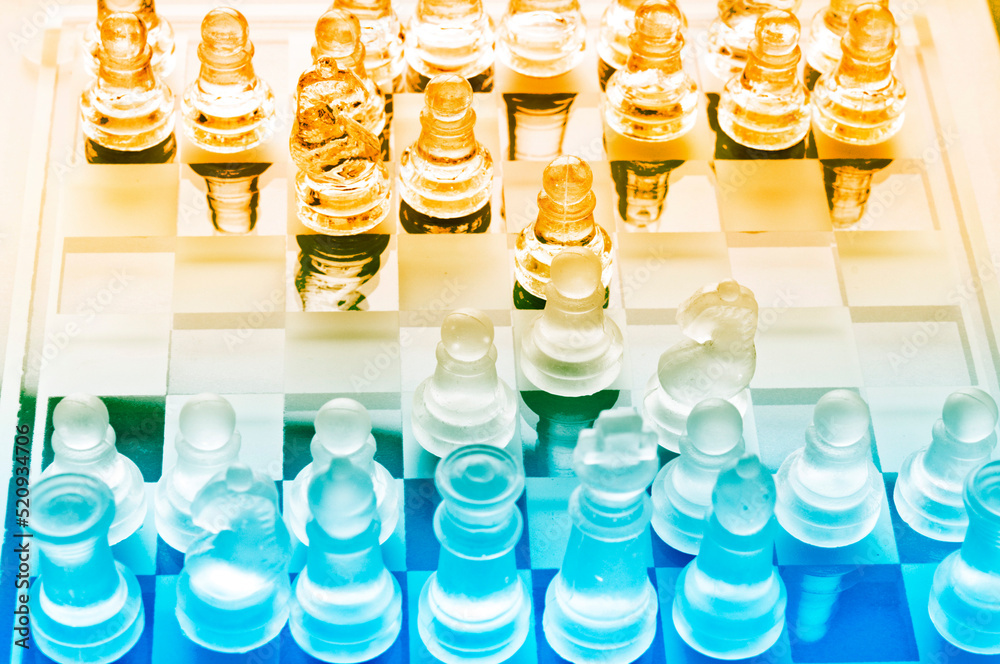 chess pieces and chessboard in glass chess pieces and chessboard in glass