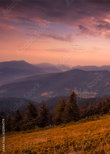 spectacular summer scenery, awesome sunset landscape, beautiful nature background in the mountains, Carpathian mountains, Ukraine, Europe © Rushvol