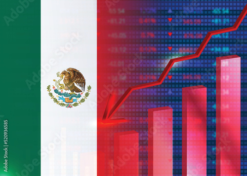 Economic crisis in Mexico.Financial crisis concept.Mexican flag with stock chart