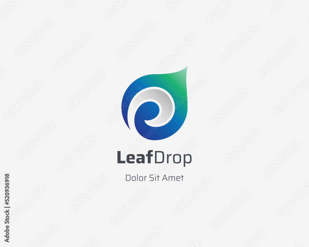 Creative colorful water drop with leaf logo gradient