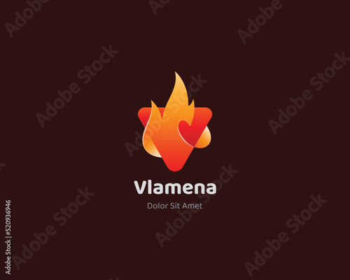 Flame logo. Colorful letter v with flame logo