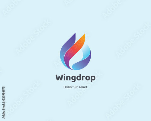 Water drop with creative wings gradient logo