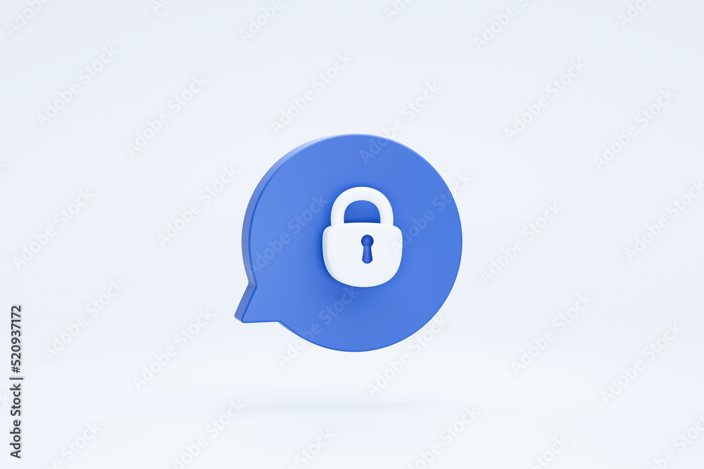 Locked padlock security protection privacy 3d icon on bubble speech chat Locked padlock security protection privacy 3d icon on bubble speech chat